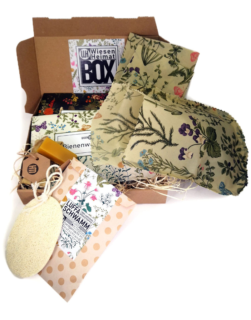 WiesenHeimat BOX EIne Geschenkbox mit Bienenwachtuch Produkten in einer Geschenkbox